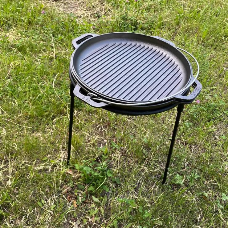 Cast Iron Cauldron 15L Dual Function Grill Pan Lid Real Cast Iron Asian Cauldron 15L with Grill Lid for Outdoor Cooking Men Gift