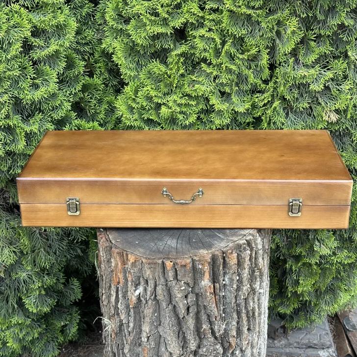 Luxury BBQ Skewers Gift Set with 30+ Tools, Grill Tool Set: 8pcs Skewers, Plates, Tongs, Thermometer in High Quality Wooden Case, Gift Idea for Man