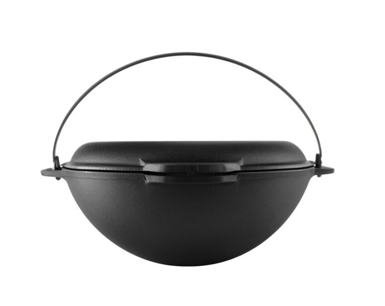 Outdoor Cooking Set - Kazan with Frying Pan, 15L Fishing or Hunting Pot, 2-in-1 Cast Iron Cauldron with Frying Pan, Men's Gift