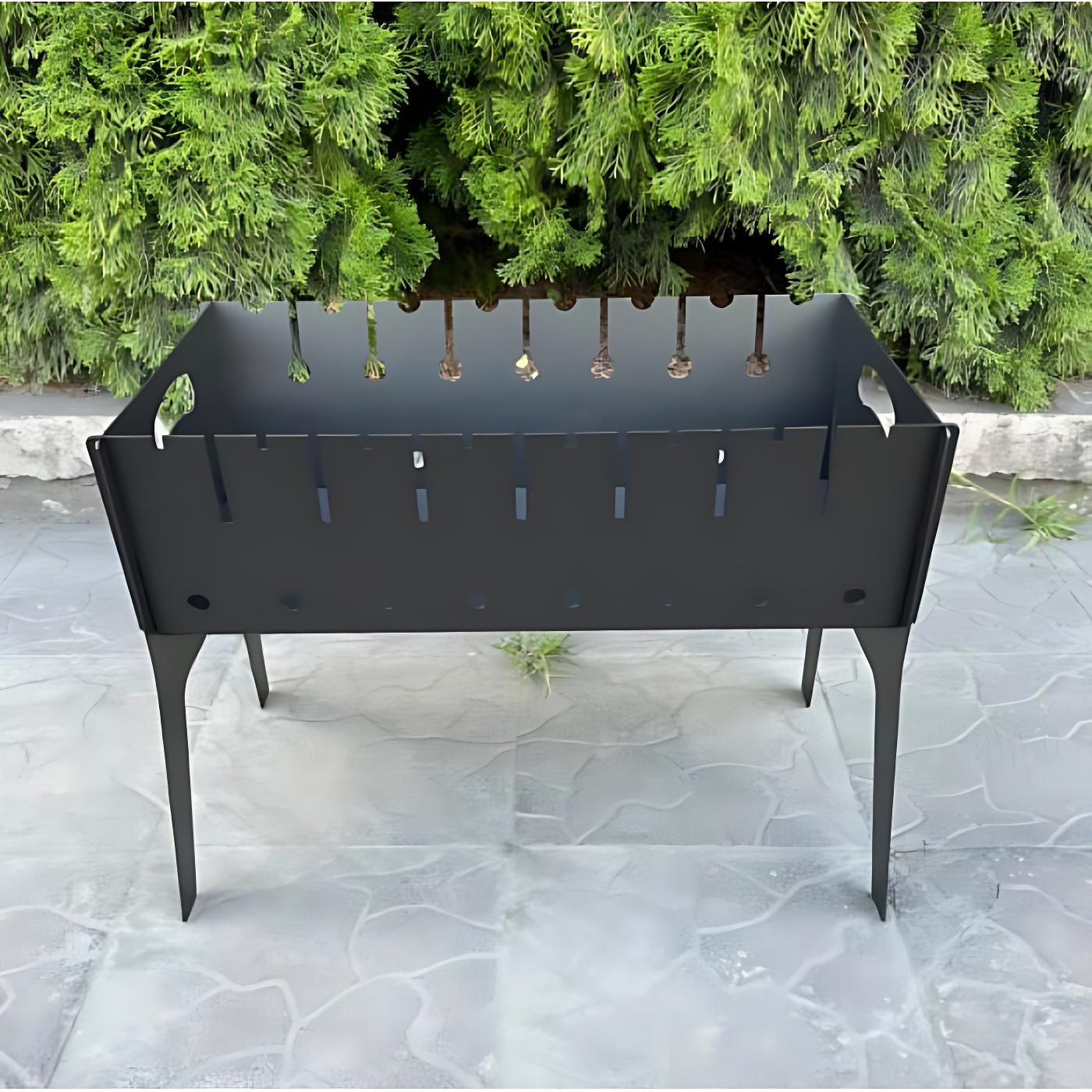 Folding 2-Tier Campfire Grill 8 Skewers Portable BBQ Grill 2mm Steel Flat Top Backyard Metal Grill Men Gift
