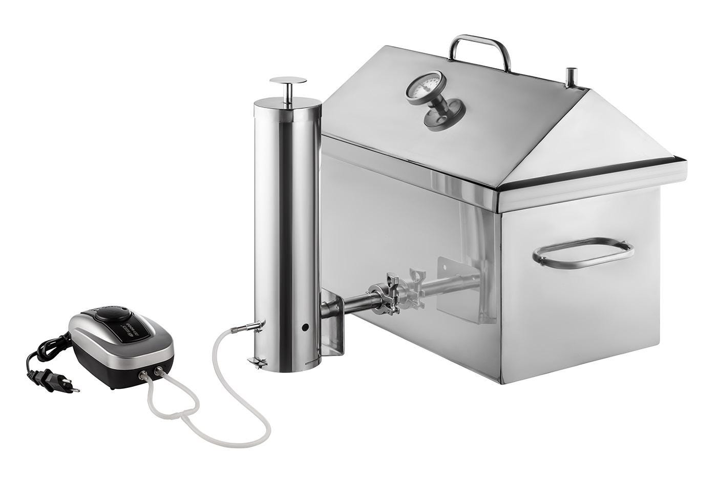 Hot and Cold Smoking Machine with Water Seal and Thermometer Portable Stainless Steel Smokehouse Smoking Home Food Meat Fish Smoker