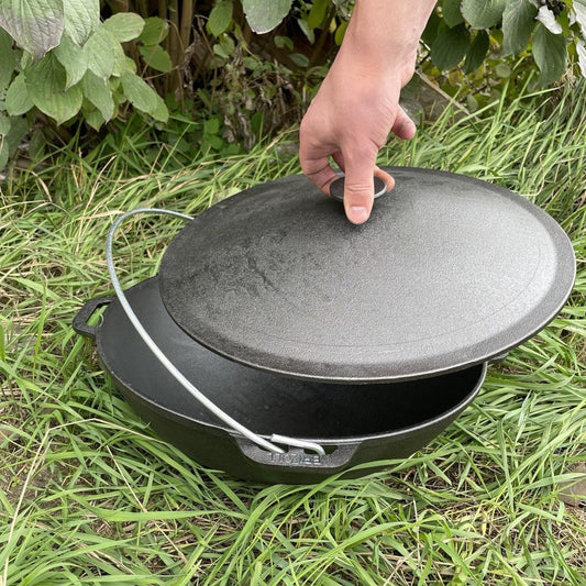 6L Camping Cast Iron Pot with Lid, Cauldron with Hanging Handle for Open Fire Cooking, Portable Camping Pot, Gift for Husband