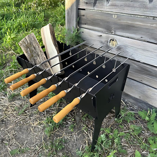 8 Skewer Charcoal Grill Portable BBQ Grill 3mm Steel Flat Top Grate Foldable Camping Kebab Grill Father Gift