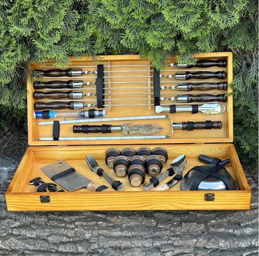 Premium Grill Gift Set for Men BBQ Grilling Tool Set BBQ Grill Accessories Kebab Skewers Set Grill Lovers Gift Grilling Tools