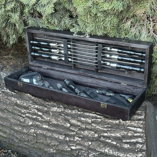 Premium Grill Set Outdoor BBQ Skewers Set Portable Grilling Tools Gift Set For Man Father's Day Gift Birthday Gift For Him