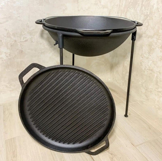 2 in 1 Cooking Pot with Grill Lid Set Dual Function Pot with Lid Outdoor Camping Cooking and Roasting Set Gift Idea for Husband