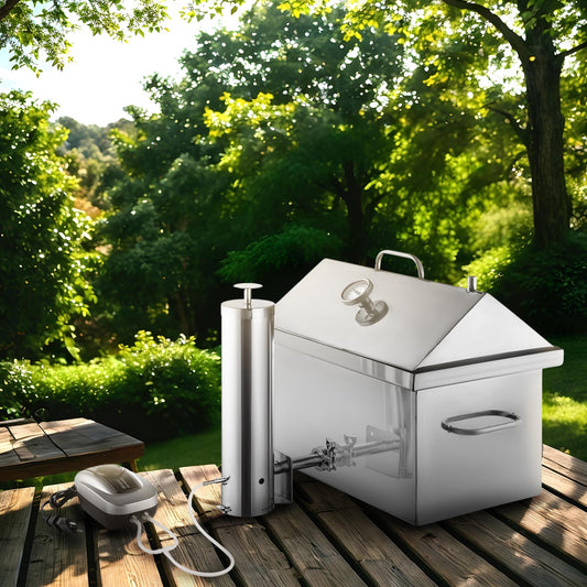 Large 1.5mm Stainless Steel Hot and Cold Smoking Smokehouse with Water Seal and House Lid Portable Metal Smokehouse