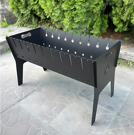 10 Skewers Camping Grill Portable Campfire Grill Flat Fire Pit BBQ Camping Folding Grill Durable Steel Barbecue Grill Gift For Him