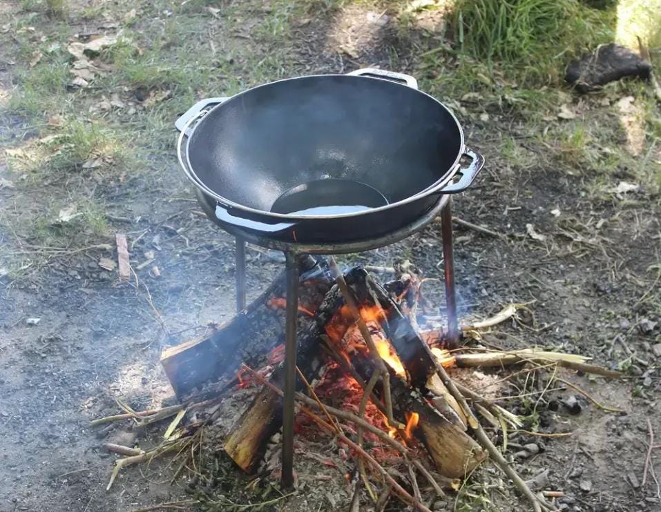 Traditional Asian Open Fire Cooking Pot Cast Iron Outdoor Cooking Pot Camping Fish Soup Cooking Pot Gift for Seniors