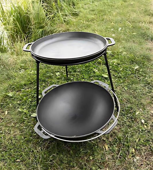 Portable 8L Camping Cast Iron Cauldron 2 in 1 Pot Lid Boiler Hanging Handle Multifunctional Cooking Pot Men Gift