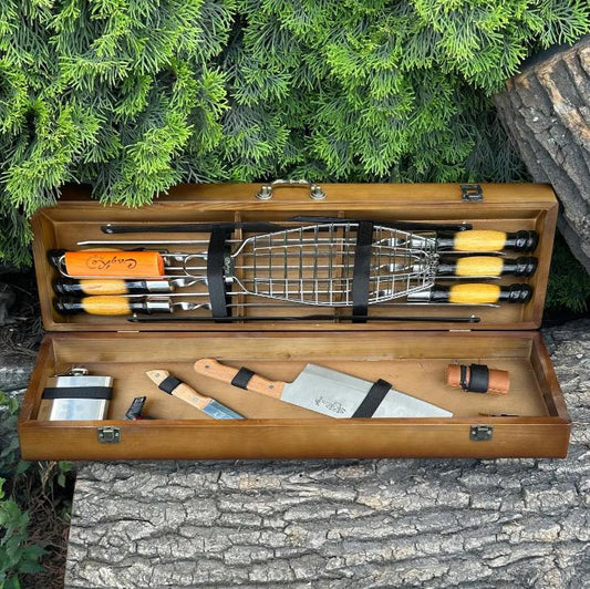 Grill Skewers Set, BBQ Kebab Sticks, BBQ Equipment, Grill Accessories, Barbecue Skewers Set, Stainless Steel BBQ Skewers, Gift for Dad