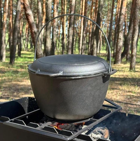 Portable Camping Cookware 10L Cast Iron Cooking Pot Cauldron With Lid For Frying Pan 2 in 1 Saucepan With Frying Pan Durable Saucepan Gift For Dad
