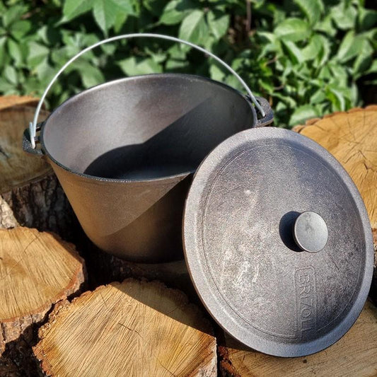 Portable Camping Cookware Cast Iron Cauldron Outdoor Cooking Pot Camping Pot with Hanging Handle for Campfire Cooking Gift for Dad