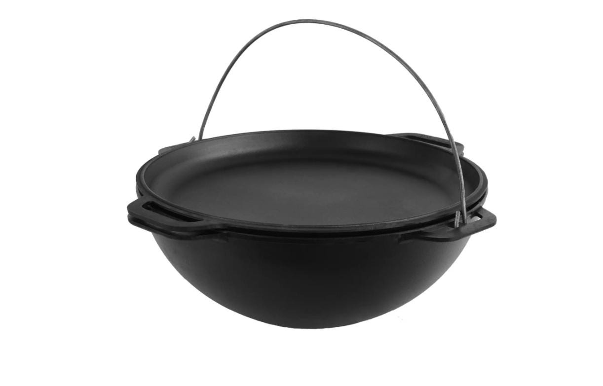 Traditional Asian Cast Iron Cauldron 4L Durable Cauldron 4L Multifunctional Lid - Cauldron with Lid for Frying Pan, Cauldron for Pilaf, Gift for Husband