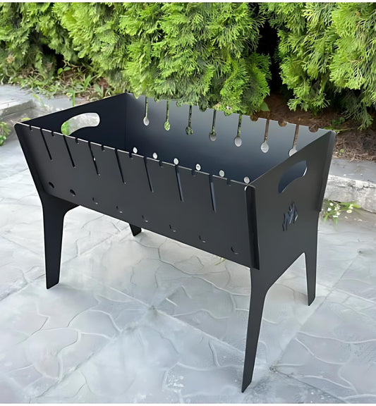 Folding 2-Tier Campfire Grill 8 Skewers Portable BBQ Grill 2mm Steel Flat Top Backyard Metal Grill Men Gift