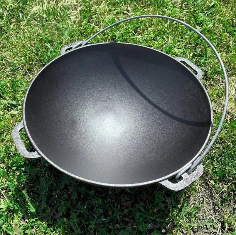 Portable Asian Cooking Pot Cast Iron Backyard Cooking Pot 10L Cauldron with Hanging Handle for Campfire Cooking Camping Gift
