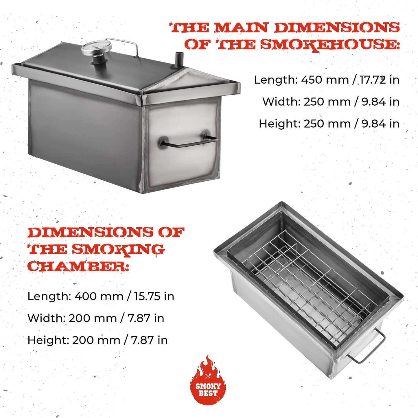 Smokehouse with thermometer for cooking hot smoked food: meat or fish, steel smokehouse for outdoor, indoor smokehouse, gift for Father's Day