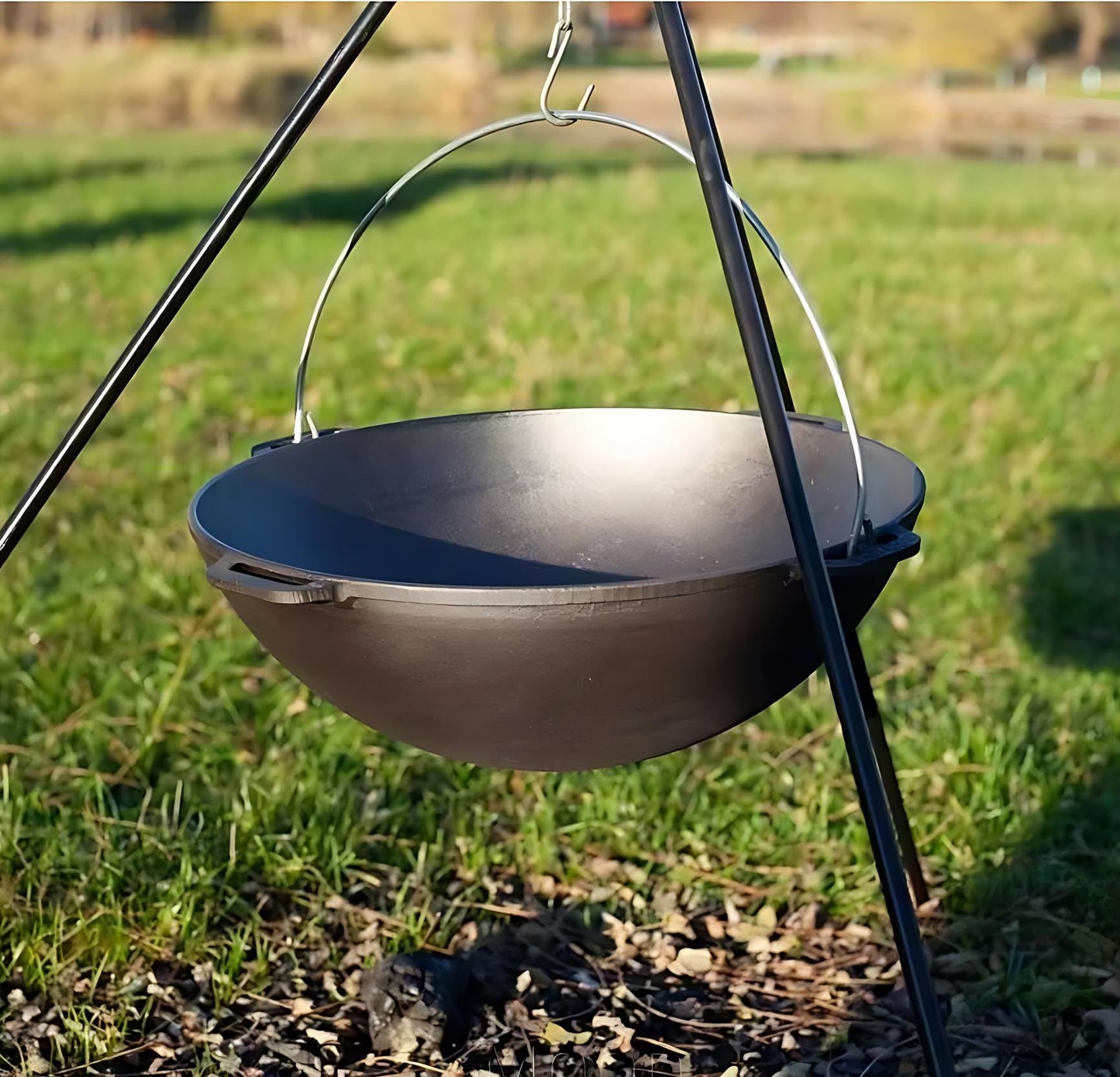 Portable Asian Cooking Pot Cast Iron Backyard Cooking Pot 10L Cauldron with Hanging Handle for Campfire Cooking Camping Gift
